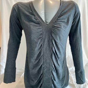 Lilla P Grey Full Sleeve V-Neck Ruched Top